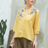 Áo sơ mi nữ cổ tàu thêu hoa Yellow 2