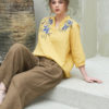 Áo sơ mi nữ cổ tàu thêu hoa Yellow 3