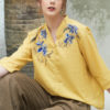 Áo sơ mi nữ cổ tàu thêu hoa Yellow 3