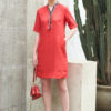 Váy đầm cổ tàu phối nẹp cổ thổ cẩm Hotpink 1