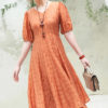 Váy đầm midi 2 tầng cổ tim Orange 2