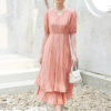 Váy đầm midi 2 tầng cổ tim Pink 2