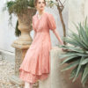 Váy đầm midi 2 tầng cổ tim Pink 3