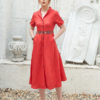 Váy đầm cổ 2 ve can eo thổ cẩm Red 2