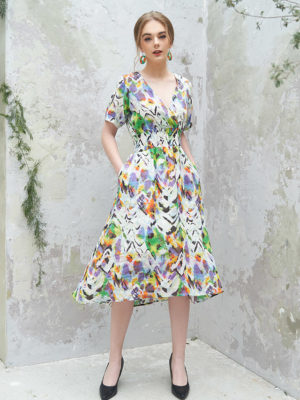 Váy đầm cổ tim chồng chun eo Floral 3
