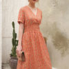 Váy đầm cổ tim chồng chun eo Orange 2