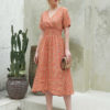 Váy đầm cổ tim chồng chun eo Orange 3