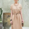 Váy đầm cổ đức túi ngực rút eo Beige 4