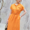 Váy đầm cổ đức túi ngực rút eo Orange 4