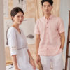 Áo sơ mi nam tay cộc vạt bằng xẻ sườn Pink 2