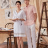 Áo sơ mi nam tay cộc vạt bằng xẻ sườn Pink 3