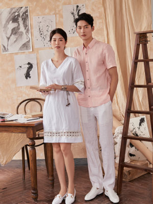 Áo sơ mi nam tay cộc vạt bằng xẻ sườn Pink 3