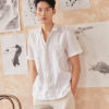 Áo sơ mi nam tay cộc vạt bằng xẻ sườn White 3