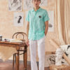 Áo sơ mi nam tay cộc lơ vê vạt bầu Turquoise 1