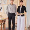 Áo sơ mi nam dài tay vạt bầu Light Grey 3