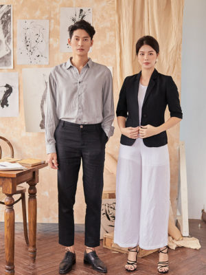 Áo sơ mi nam dài tay vạt bầu Light Grey 3