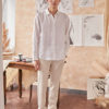 Áo sơ mi nam dài tay vạt bầu White 3