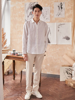 Áo sơ mi nam dài tay vạt bầu White 3