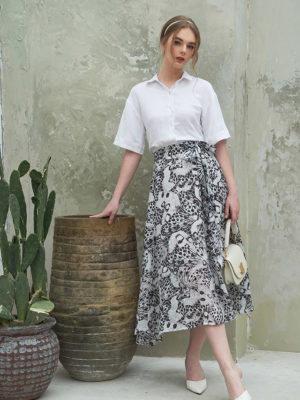 Chân váy cạp chun thắt đai Black/White 3
