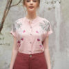 Áo cổ tàu tay liền lơ vê thêu hoa Pink 2
