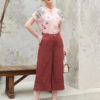 Áo cổ tàu tay liền lơ vê thêu hoa Pink 1