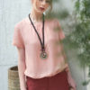 Áo sơ mi đáp cổ rút gấu 2 bên sườn Pink 2