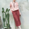 Áo sơ mi đáp cổ rút gấu 2 bên sườn Pink 3