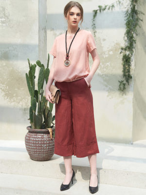 Áo sơ mi đáp cổ rút gấu 2 bên sườn Pink 1