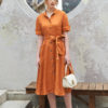 Váy đầm cổ sen tay lơ vê túi ốp Orange 3