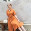 Váy đầm cổ sen tay lơ vê túi ốp Orange 1