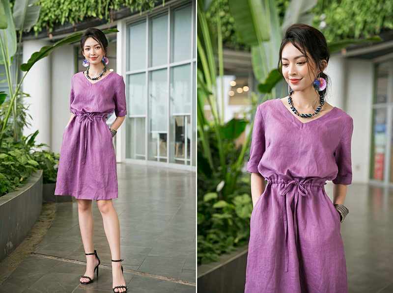 Thiết kế đầm cổ tim rút eo duyên dáng