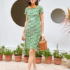 Váy đầm thô hoa cổ sen Green Floral 2