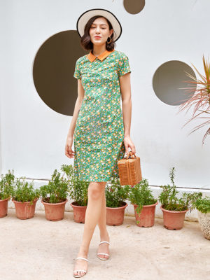 Váy đầm thô hoa cổ sen Green Floral 2