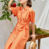 Váy đầm cổ đức chun eo 2 túi ốp Orange 1