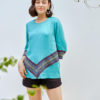 Áo nữ phối thổ cẩm V Turquoise 2