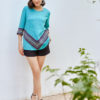 Áo nữ phối thổ cẩm V Turquoise 1