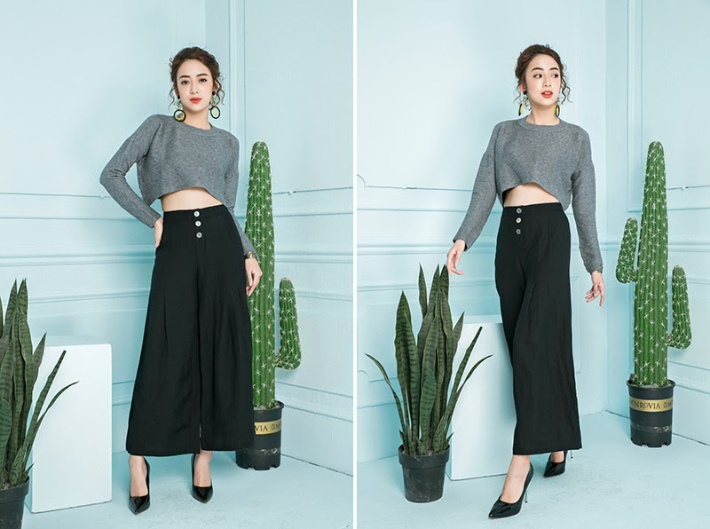 Quần dài nữ ống rộng 3 cúc