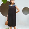 Váy đầm gile cổ V vai áo thổ cẩm Black 1
