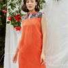 Váy đầm gile cổ V vai áo thổ cẩm Orange 4