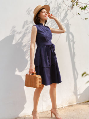 Váy đầm nẹp chồng cổ tàu Navy 4