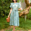 Váy đầm dáng xòe chun tay Sky Floral 2