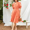 Váy đầm sơ mi tay bồng chun eo Orange 2