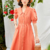 Váy đầm sơ mi tay bồng chun eo Orange 3
