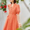 Váy đầm sơ mi tay bồng chun eo Orange 4