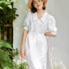 Váy đầm sơ mi tay bồng chun eo White 3