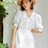 Váy đầm sơ mi tay bồng chun eo White 4