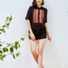 Áo sơ mi rút gấu phối thổ cẩm ngực Black 2