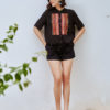 Áo sơ mi rút gấu phối thổ cẩm ngực Black 3