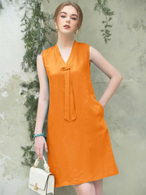 Váy đầm cổ Y nẹp cổ Orange