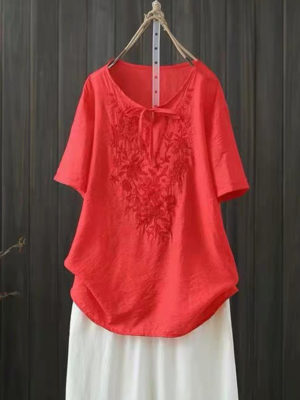 Áo sơ mi thêu thắt nơ Red